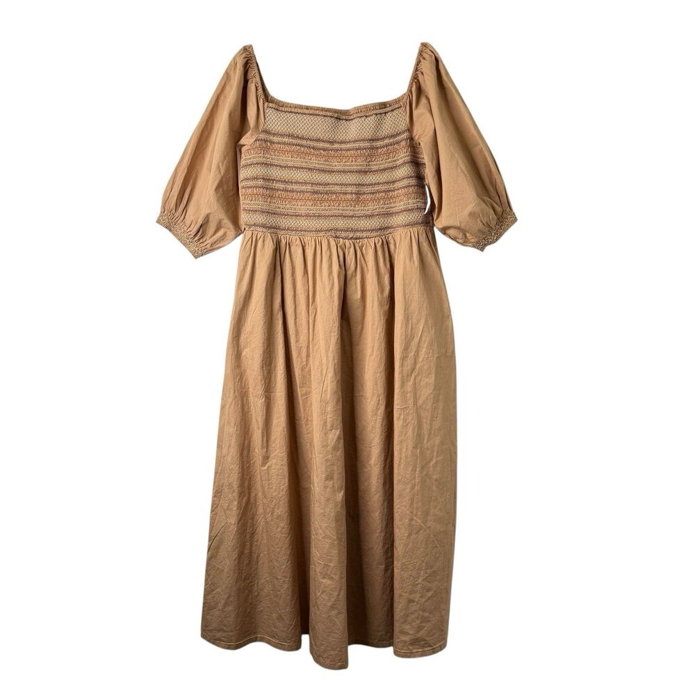 New Old Navy Smocked Puff Sleeve Midi Dress XL Pocket Poplin Cottagecore Prairie - Picture 2 of 14